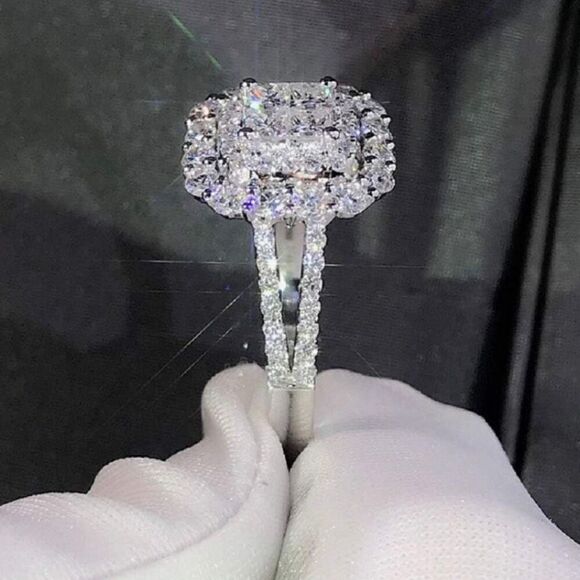 Elegant Square Cushion CZ Womens Formal Silver Fashion Engagement Ring Size 6 - Picture 4 of 15